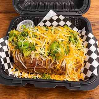 VegiFlo loaded potato topped with fresh broccoli and shredded cheese
